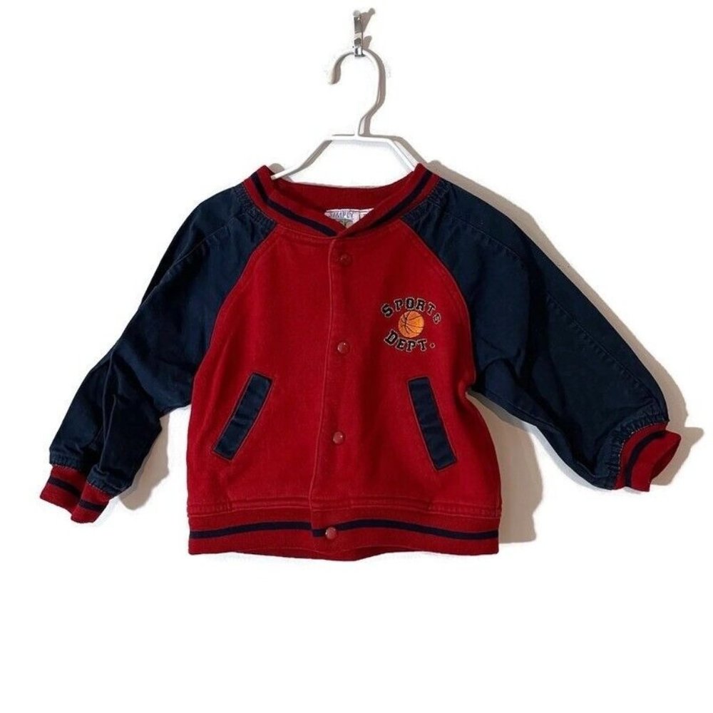 Simply Basic Boys Red Blue Basketball Varsity Jacket Sports Size 18 Months